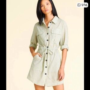 NWT Veronica Beard Alyse Plaid Shirt Dress  Green Button Front Mini Dress. XS